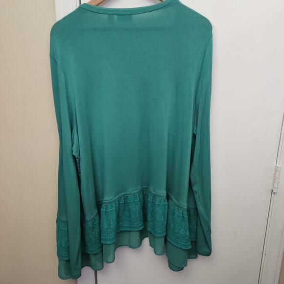 LOGO Lori Goldstein Open Front Cardigan Size XL Lace Sides Hem Long Sleeve Fairy - Picture 5 of 5